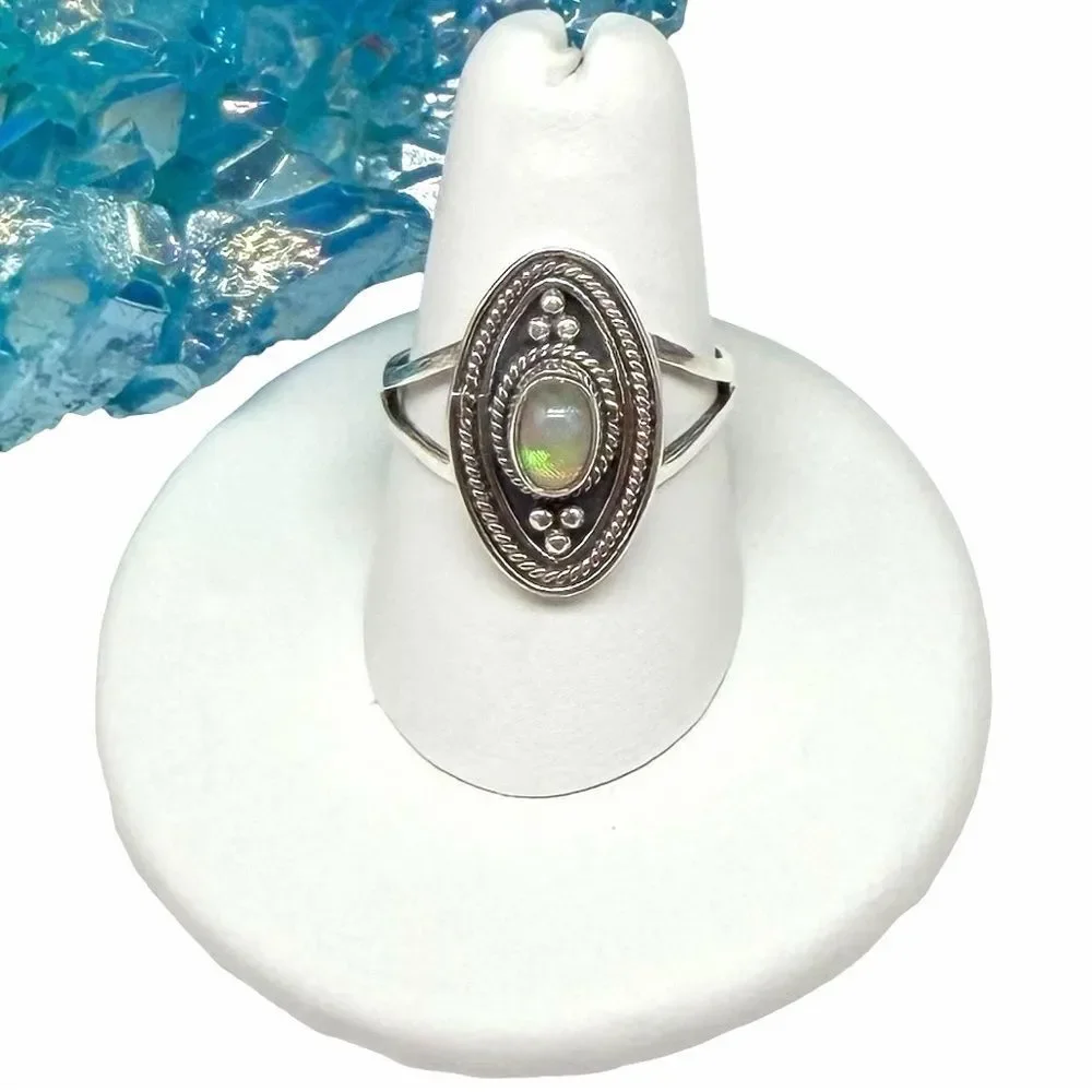 Ethiopian Fire Opal Ring Size 8 Solid 925 Sterling Silver
